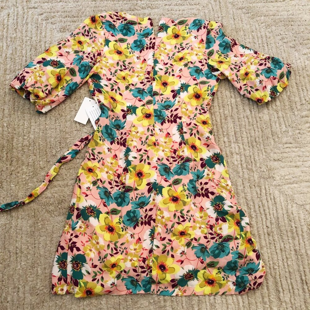 NWT $225 Aidan Mattox Peach Floral Printed Faux Wrap Cocktail Summer Dress 2 XS - Picture 4 of 8
